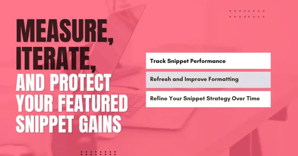 Featured snippet optimization tips focused on tracking performance and improving rankings.